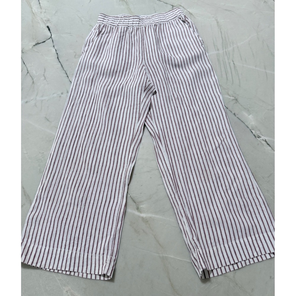 Sigrid Olsen Women Small 100% Linen Striped Wide Leg Pants Red White Elastic